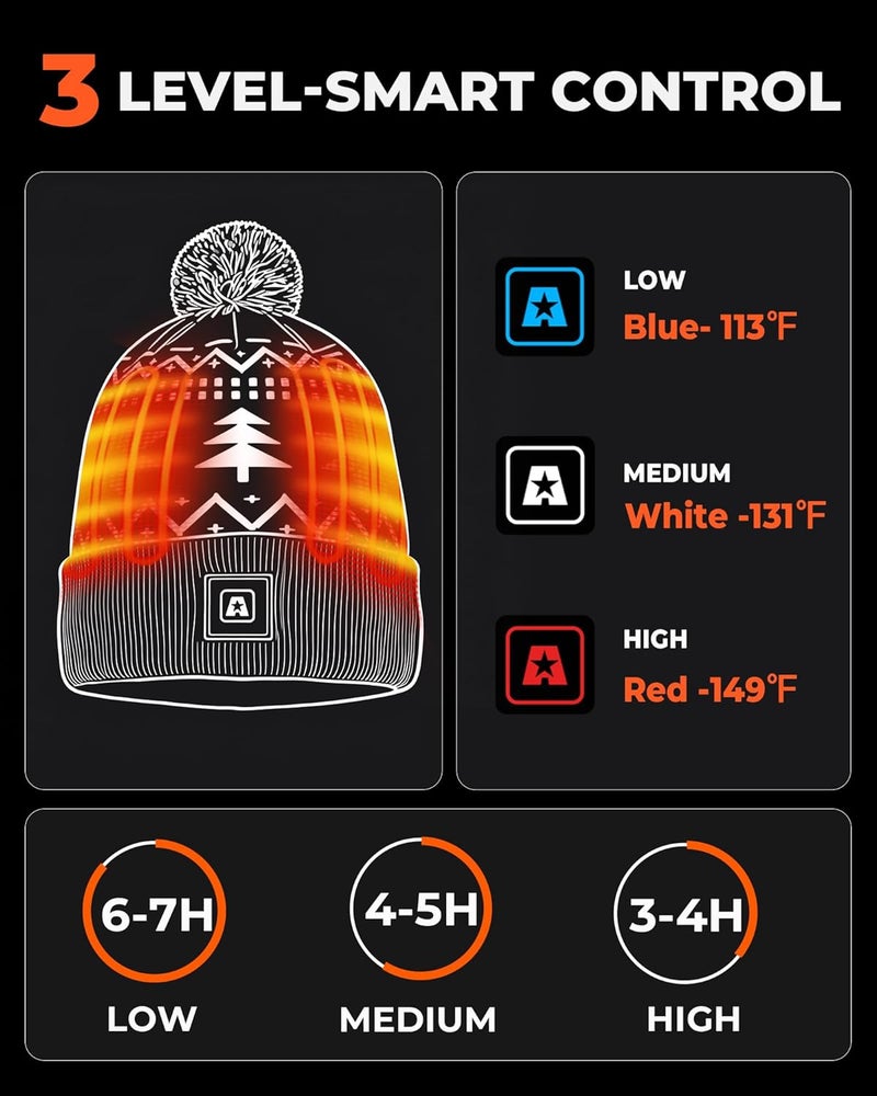 ARRIS Heated Beanie Hat with 3 Heating, Soft Knit Electric WinteHat for Skiing Hunting - Image 3